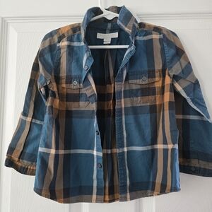 Burberry Kids Plaid Shirt in Teal and Tan
